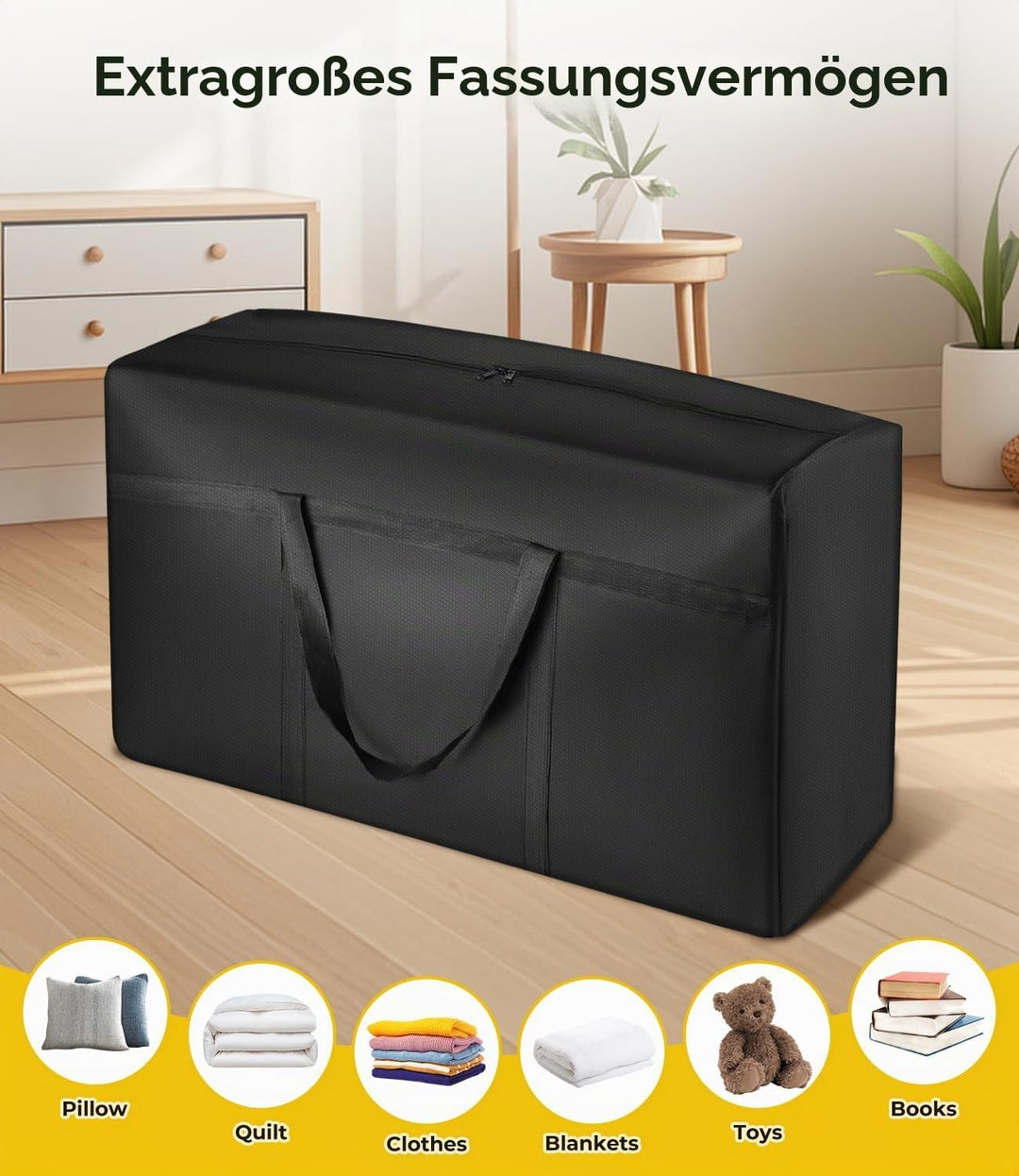 2 Stück 180L Extra Grosse Aufbewahrungstasche, mit Reissverschlüssen, 600D Oxford Umzugstaschen, Was
