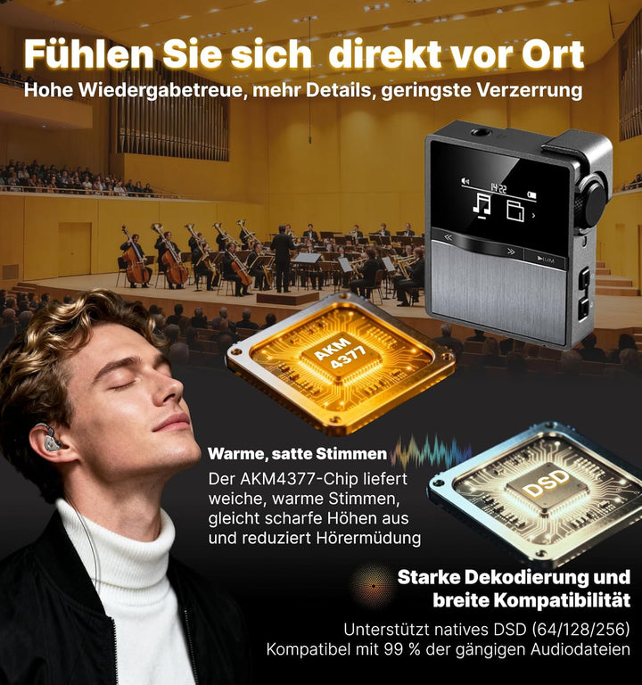 Hmusic P68 HiFi-MP3-Player mit Clip, verlustfreier DSD-Musik-Player mit hoher Auflösung, Bluetooth,
