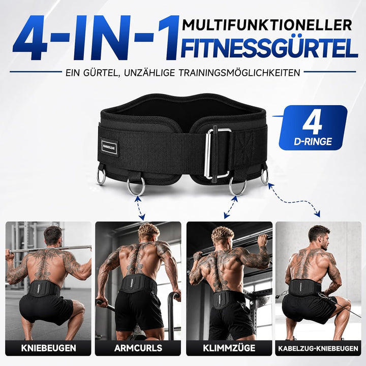 MANUEKLEAR 4-in-1 Gewichthebergürtel mit Rückenstütze, Dip-Gürtel inkl. 97,8 cm Seil für Gewichtskli