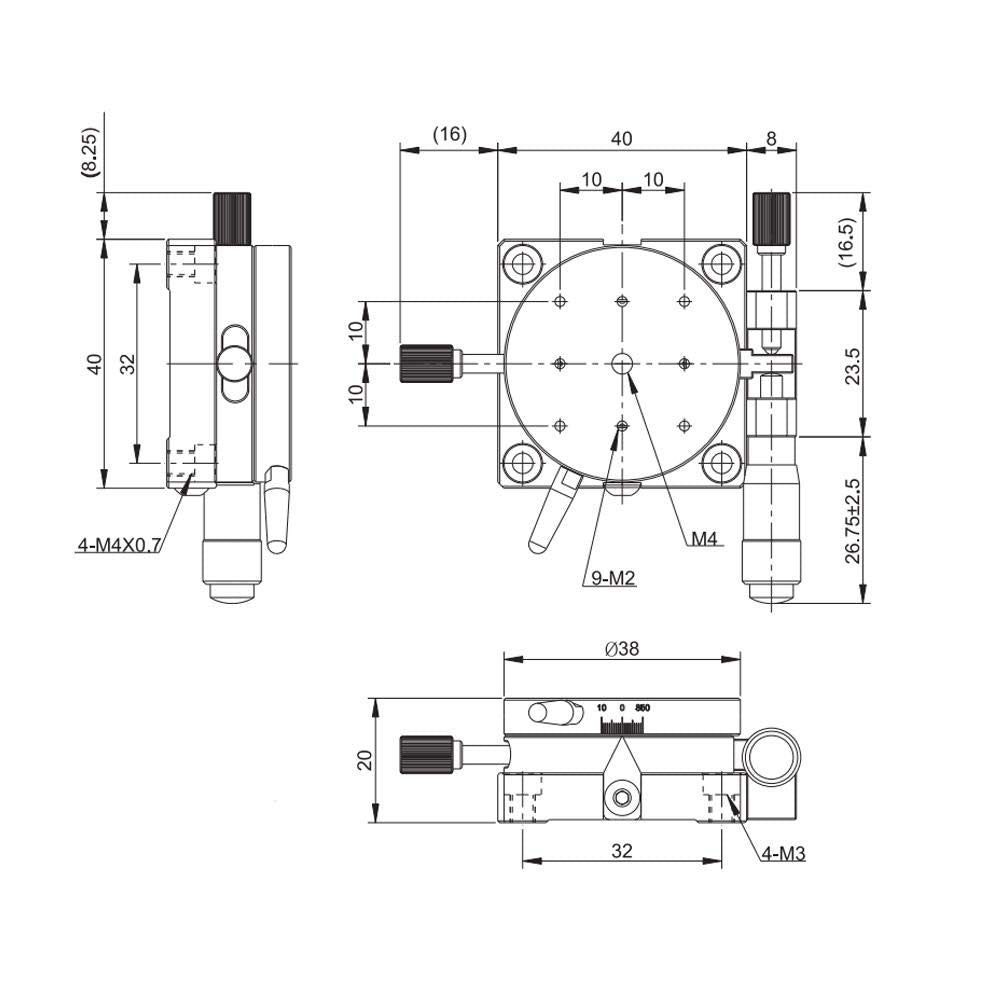 Lineartisch, 38 mm x 20 mm R38 Manueller Drehtisch Präzisionslager für Drehbühnen Gleit-Tuning-Tisch