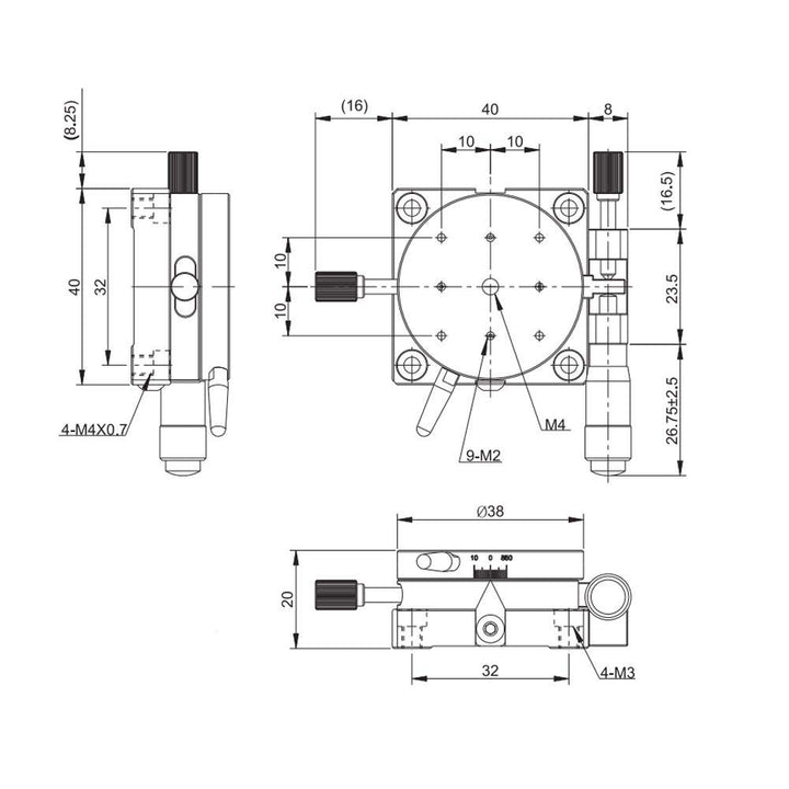 Lineartisch, 38 mm x 20 mm R38 Manueller Drehtisch Präzisionslager für Drehbühnen Gleit-Tuning-Tisch