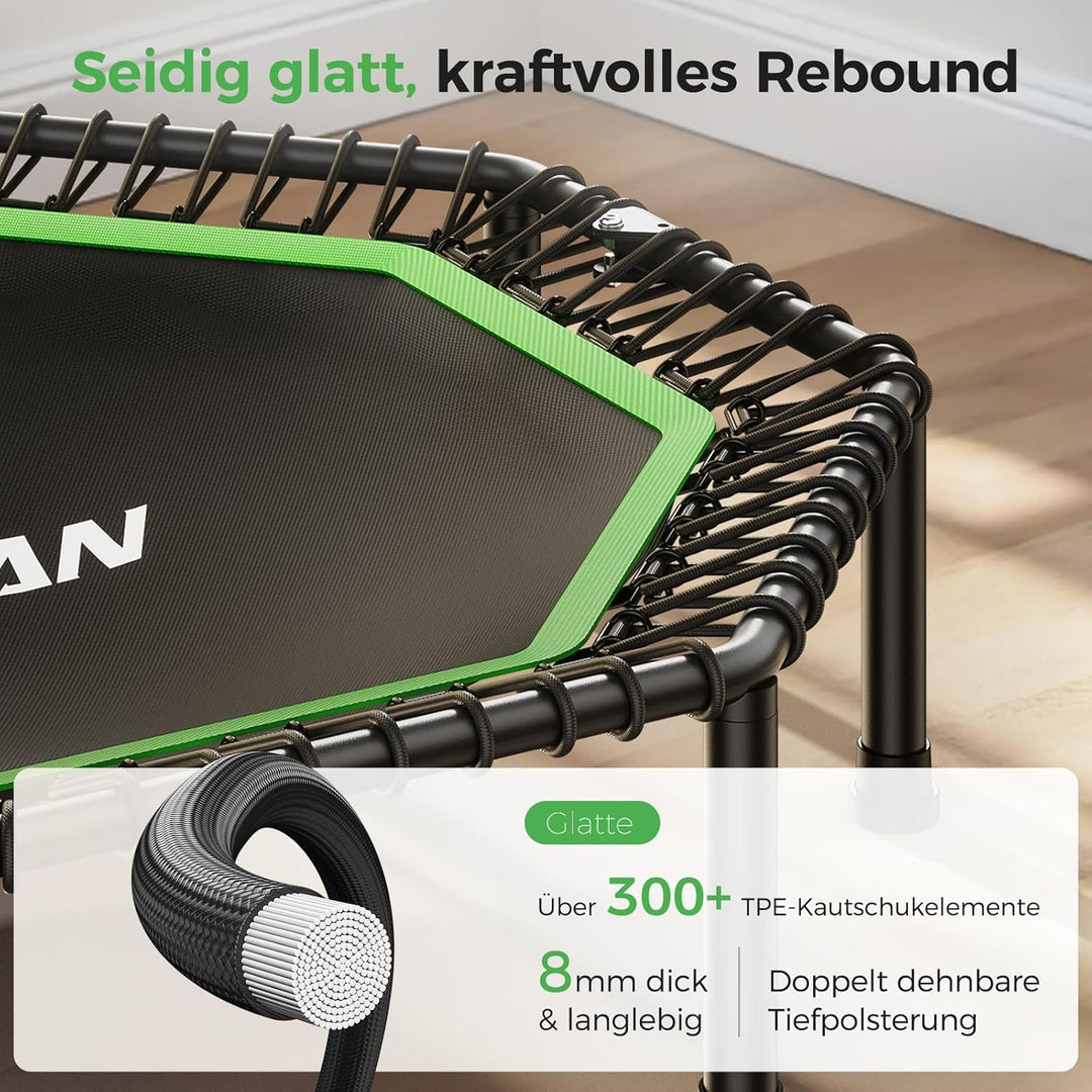 BCAN Fitness Trampolin Indoor Ø 122/133 cm, Trampolin Erwachsene bis 250 kg, Bodentrampolin mit vers