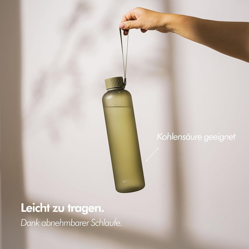 KIVY Tritan Trinkflasche 1l Kohlensäure geeignet & auslaufsicher - BPA-Frei - Wasserflasche für Uni,