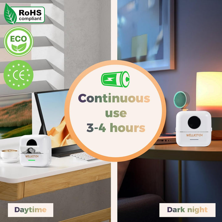 wellkitch Tragbarer Mini-Thermodrucker – WLAN-Drucker ohne Tinte für Fotos, personalisierte selbstkl