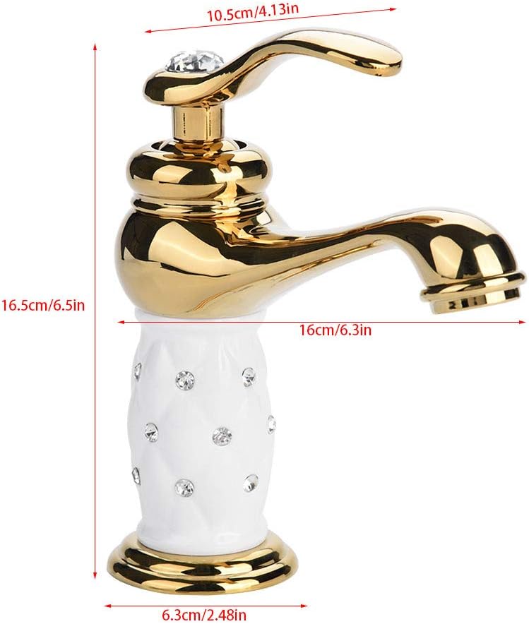Tbest Waschtischarmatur Weiss Gold,Wasserhahn Gold,Grohe Wasserhahn Waschbecken Goldfarben Massivem