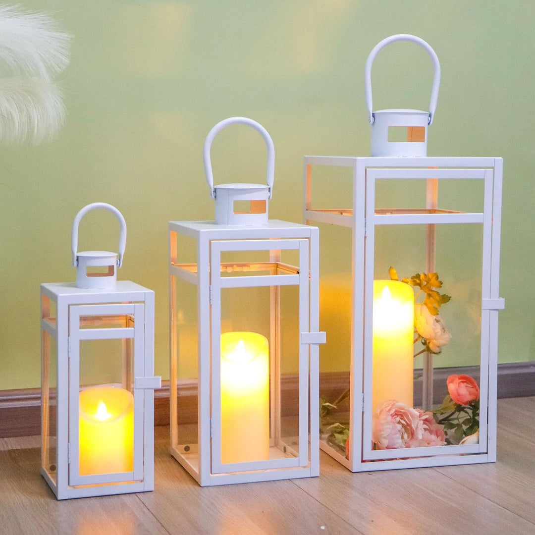 TRIROCKS Set aus 3 Edelstahl Kerzenlaterne 48cm Hoher Metallkerzenhalter mit klaren Glasscheiben Per