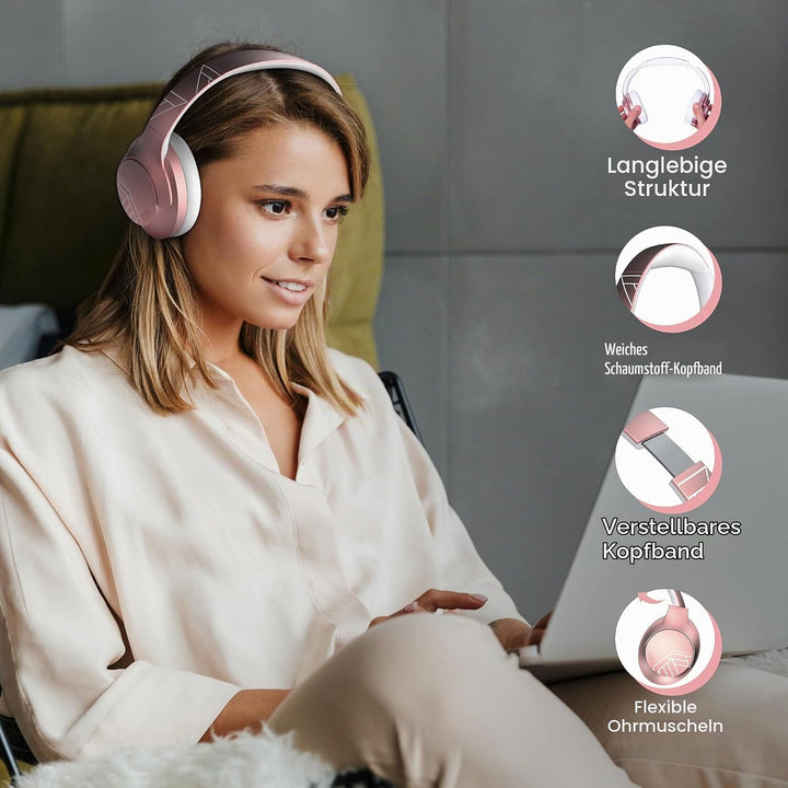PowerLocus Bluetooth Kopfhörer Over Ear, 50 Std Spielzeit, 4 EQ-Modi, Kopfhörer Kabellos Faltbarer m