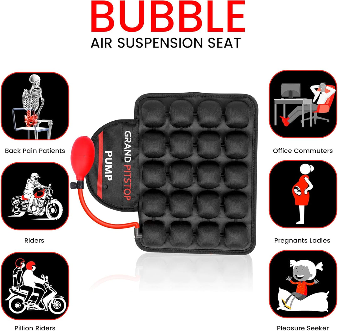 GRAND PITSTOP Motorcycle Air Seat Cushion with Air Filling Pump, Inflatable Bubble Air Pads with Bre