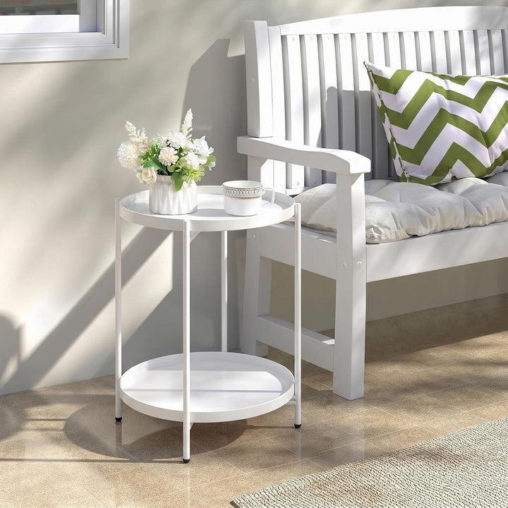HollyHOME Runder Beistelltisch, 2 Ebenen Beistelltisch Metalltablett, Snacktisch, Couchtisch, Teetis