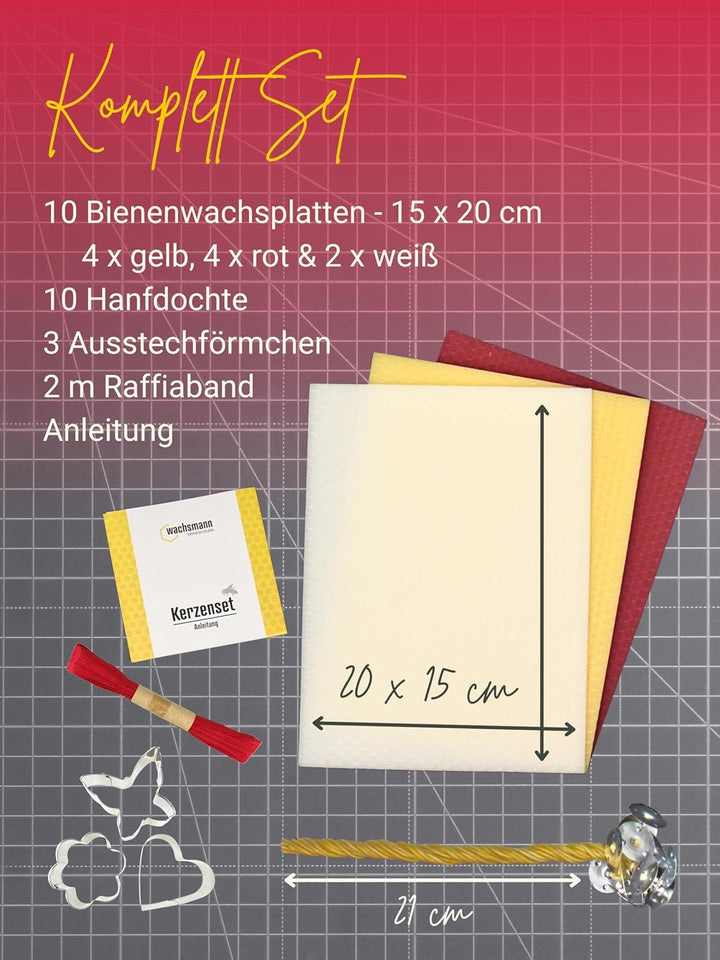 Bienenwachs Kerzen selber machen Set für 10 Bienenwachskerzen, DIY Bastelset bunt für Kinder & Erwac