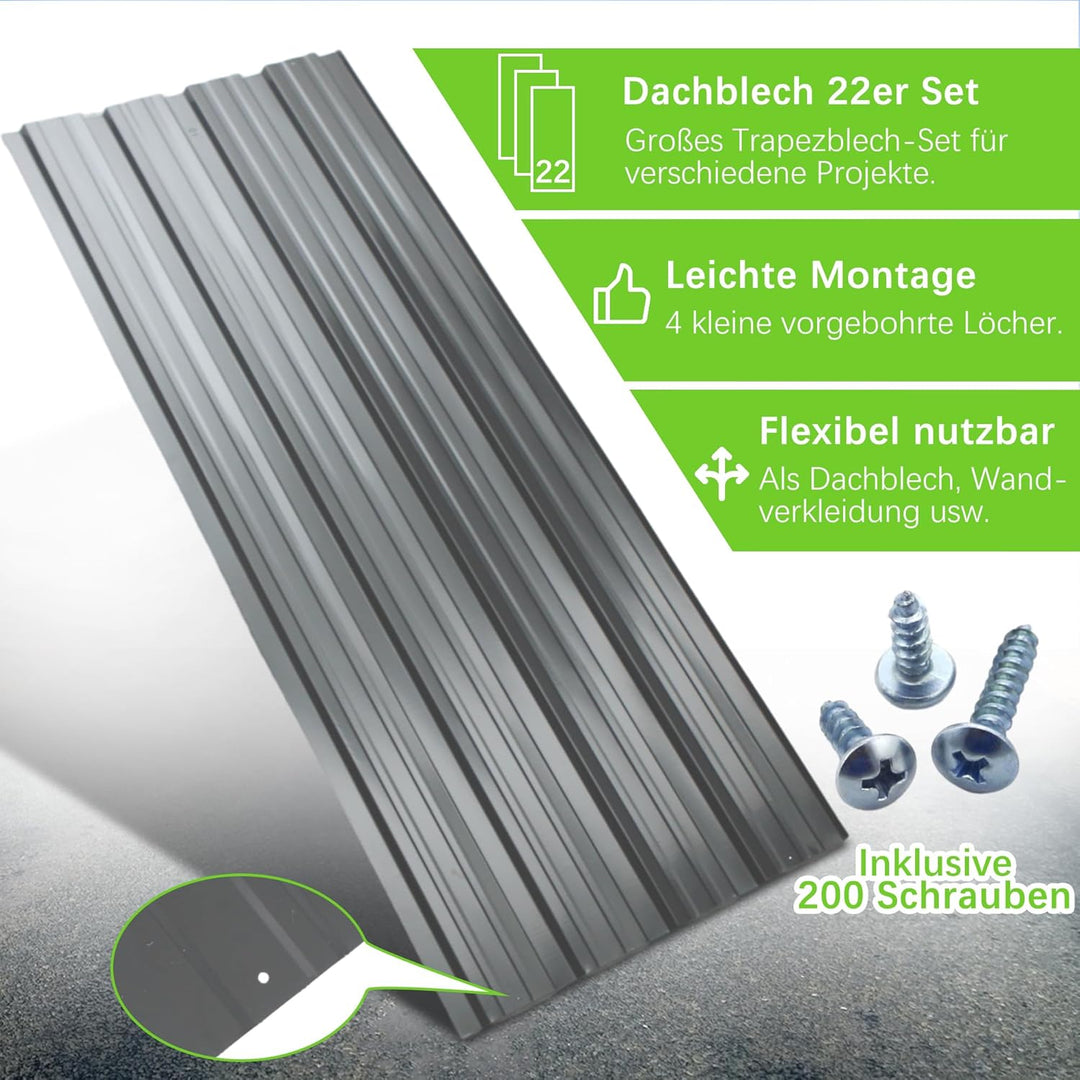 Thanaddo 22er Set Profilblech Trapezblech mit Schraube Blech Metall Dachblech Dach Platten Stahlblec
