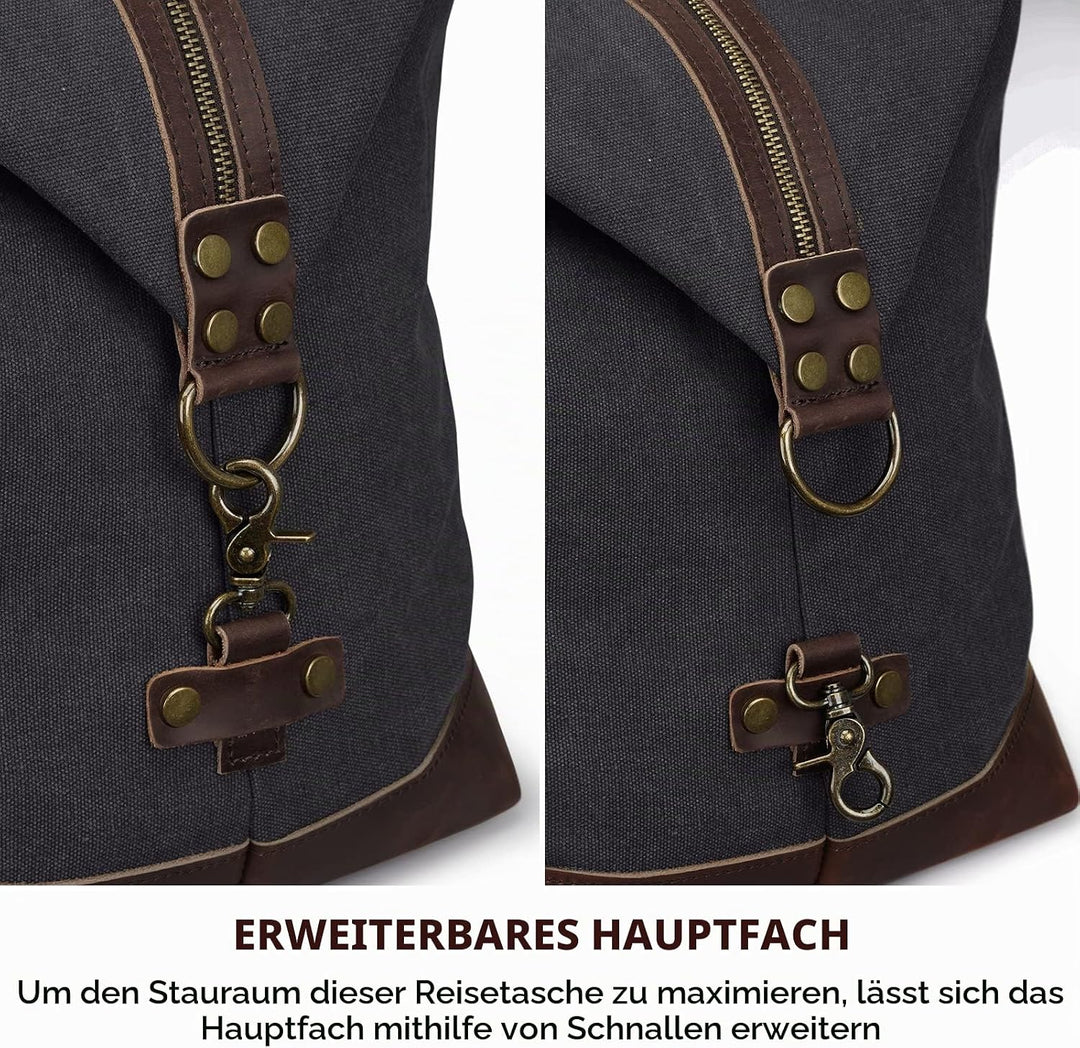 S-ZONE Reisetasche 60L Vintage Canvas Crazy Horse Leder Trim Unisex Handgepäck Weekender Tasche Spor