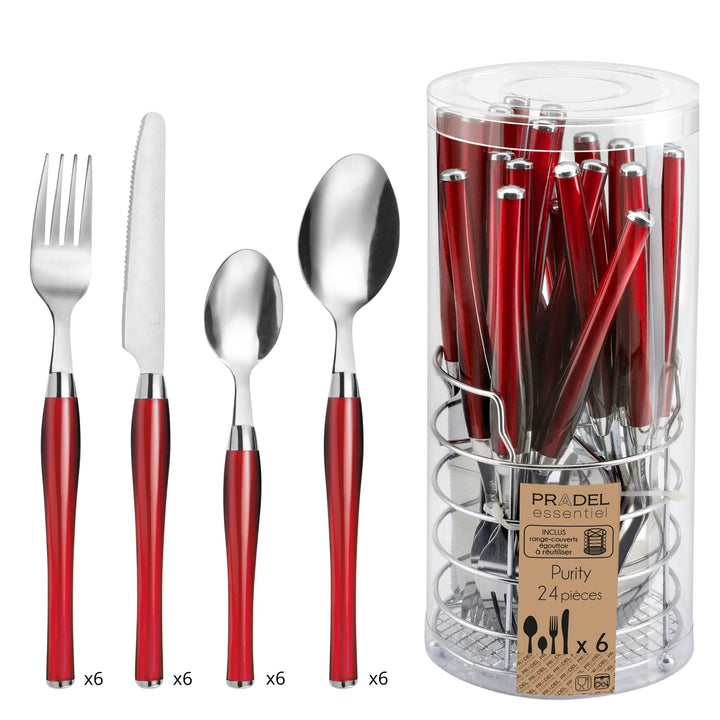 Amefa Besteck PURITY, Tafelbesteck mit farbigen Kunststoffgriffen, für 6 Personen, rot, 24-teilig, R