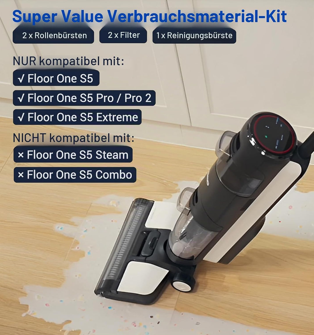 Bürstenrolle und Filter Ersatzteile kompatibel für Tineco Floor One S5/S5 Pro/S5 Pro 2/S5 Extreme, 2