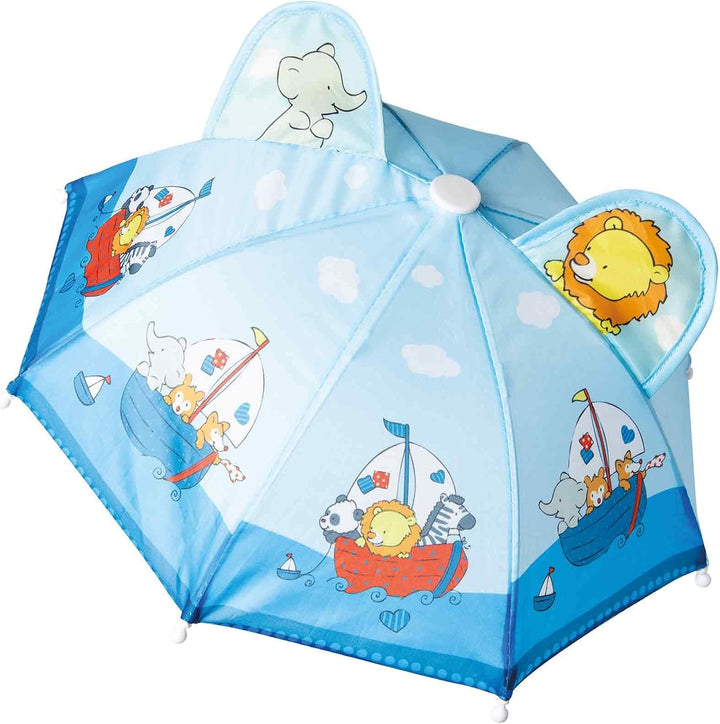 Heless 175 - Regen-Set für Puppen im Design Segelfreunde, 3 teilig mit Regen-Cape, Regen-Schirm und