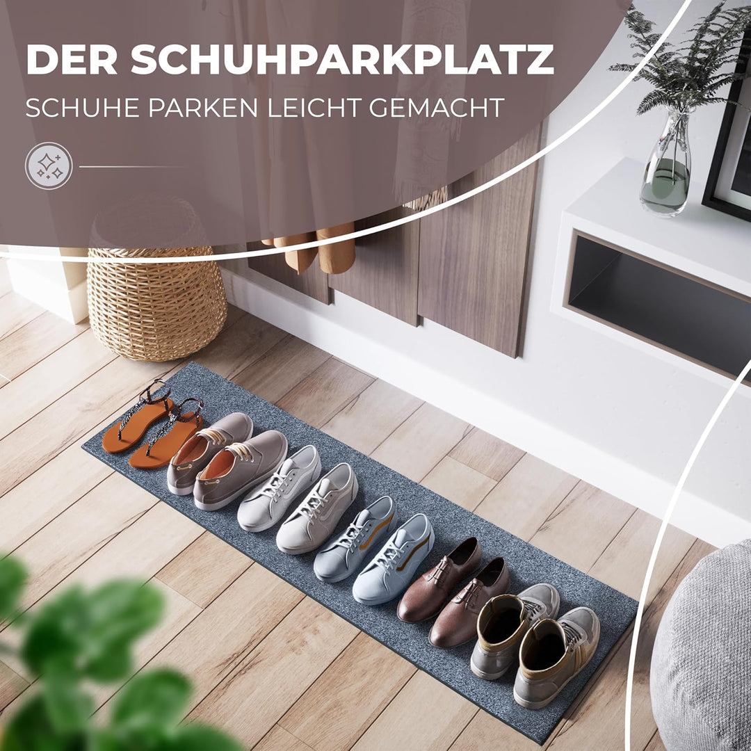 Schuhparkplatz Fussmatte 120x40cm Grau I Waschbare & rutschfeste Indoor-Schuhmatte & Abtropfmatte I