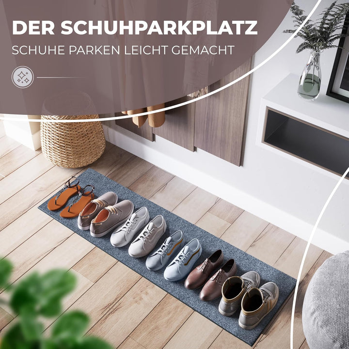 Schuhparkplatz Fussmatte 120x40cm Grau I Waschbare & rutschfeste Indoor-Schuhmatte & Abtropfmatte I