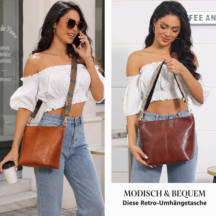 Huwzder Hobo Bags Veganes Leder Crossbody Tasche Gitarrengurt Schultergeldbörsen mit Reissverschluss