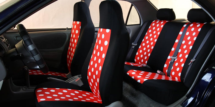 FH Group FB115REDBLACK114 Sitzbezüge-Set (stilvolle Punkte, hohe Rückenlehne, Rot & Schwarz) Rücksei