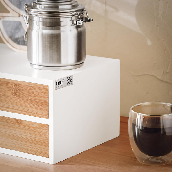 SoBuy® FRG180-WN Kaffeekapsel Box aus MDF und Bambus Kapselspender Kapselständer mit 2 Schubladen Au