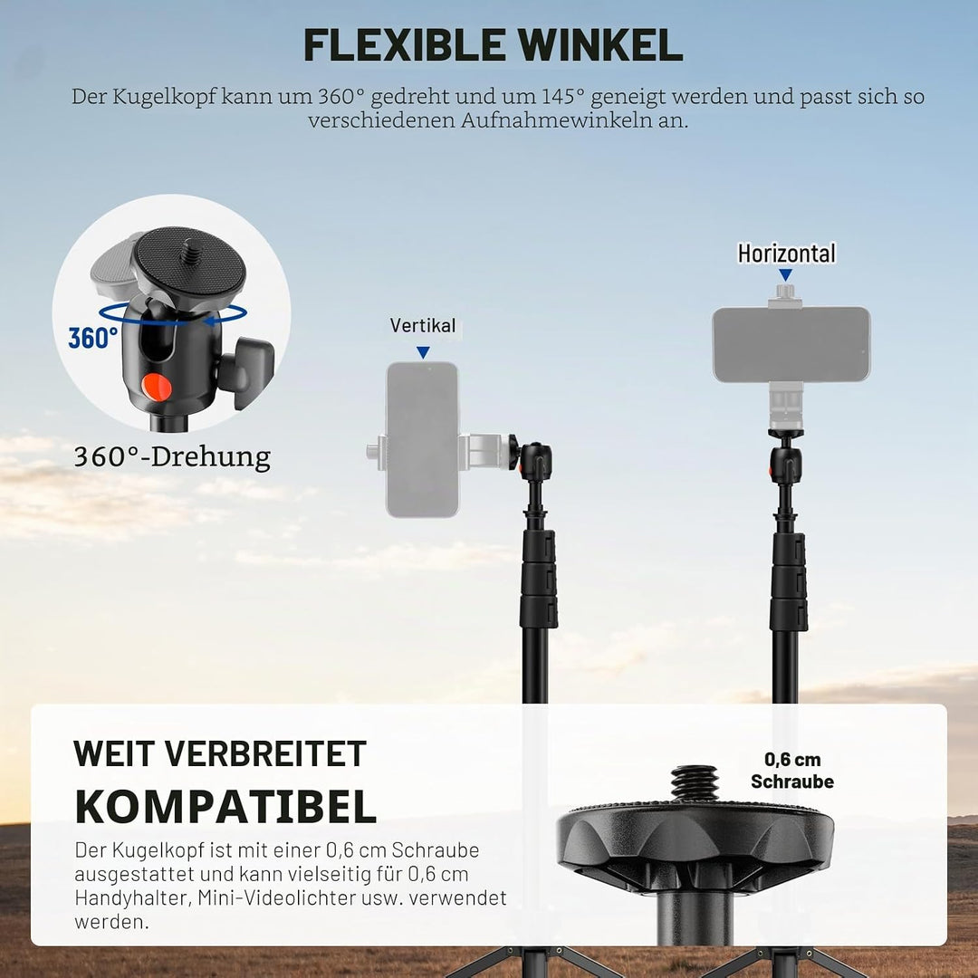 NEEWER ST200B Fotografie Lichtständer, 56–200cm, mit Kugelkopf, 1/4" Schraube, maximale Traglast 4kg