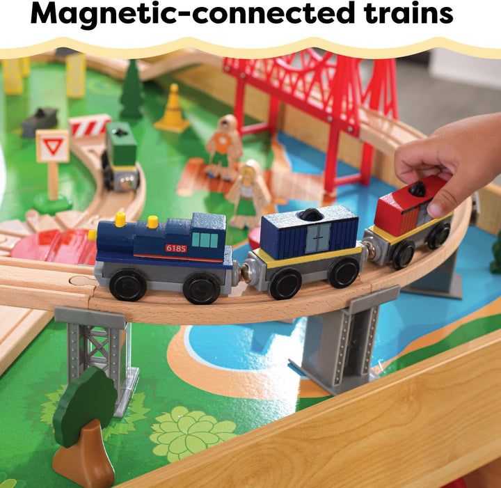 KidKraft Holzeisenbahn und Spieltisch Waterfall Mountain mit Aufbewahrungsbox, Eisenbahn mit Zubehör