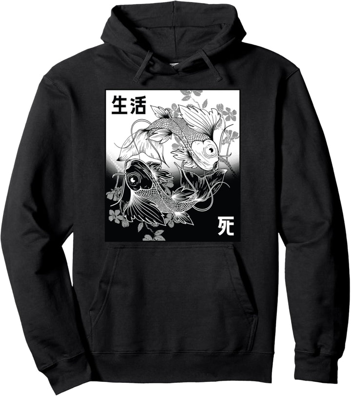 Koi Yin und Yang handgezeichneter spiritueller Fisch Pullover Hoodie