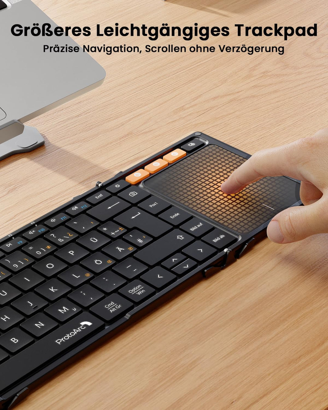 ProtoArc XK01 TP Bluetooth Tastatur Faltbare mit Touchpad, Tastatur Kabellos Klappbare QWERTZ Deutsc