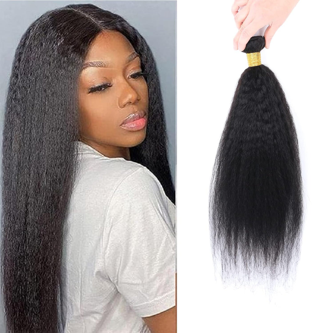 Kinky Straight Human Hair ，Single Bundle 14 Inch Yaki Straight Human Hair Extensions One Bundles， 10