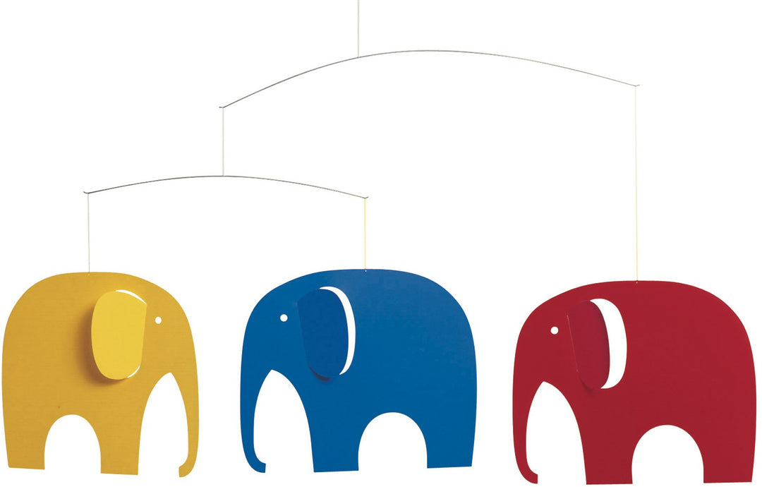 Flensted Mobiles f071 Elephant Party yellow, blue, red 35x63cm