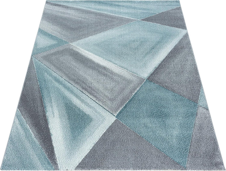 Teppich Wohnzimmer 80x150 cm Läufer Flur Blau Geometrisch Abstrakt Design - Schlafzimmer Teppich Kur