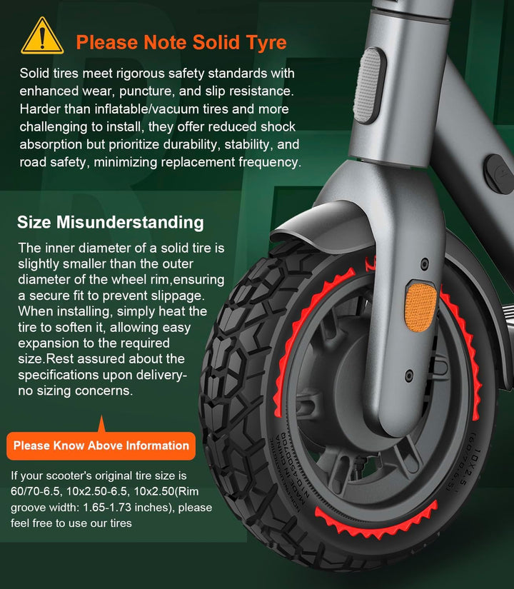 BANGTING 2PCS 60/70-6.5 E Scooter Reifen Tubeless - 10x2.50-6.5 Pannensichere Vollgummireifen, 10x2.