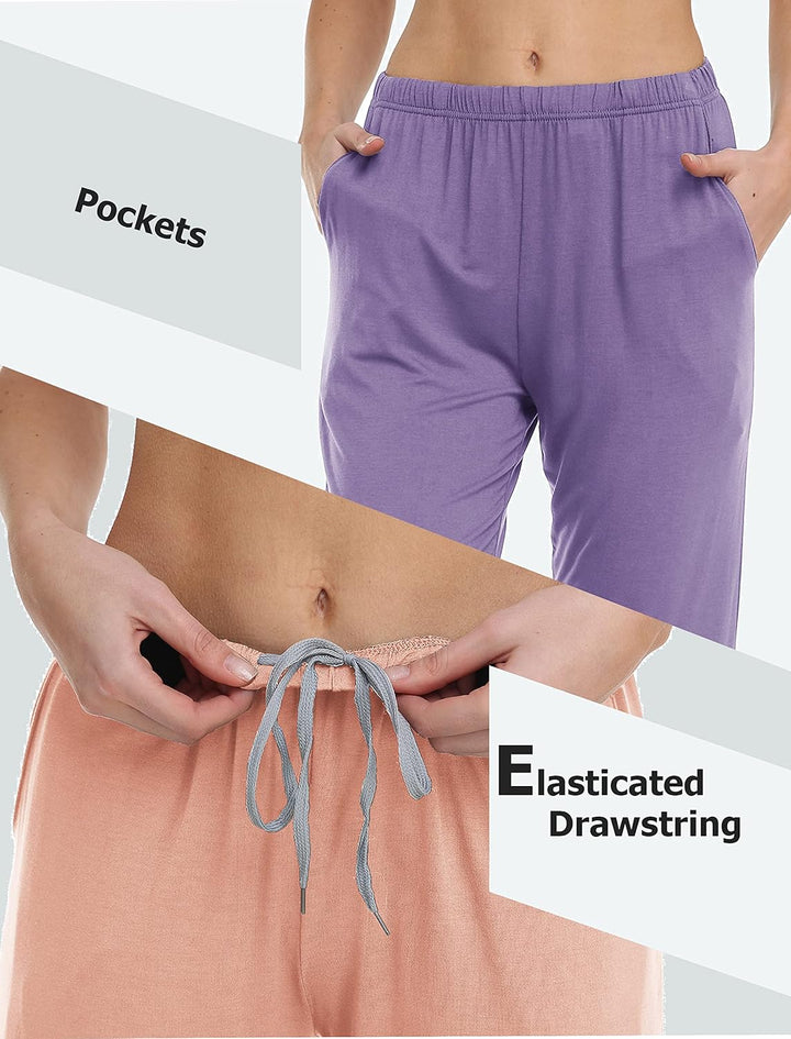 MoFiz Damen Schlafanzughose 3/4 Lang Schlafhose Modal Nachtwäsche Weich Pyjamahose Freizeithose mit