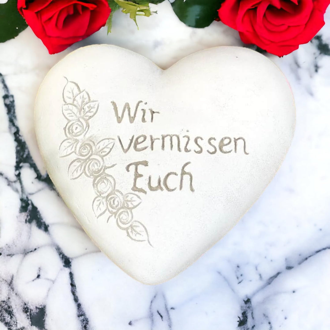 Radami XXL Grabherz Spruch Grabschmuck Grab Herz - Wir vermissen Euch - Grabdeko Trauerherz ca. 1300