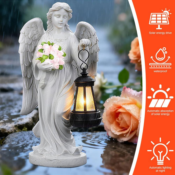 Grabschmuck Wetterfest, Solar Engel Gartenstatuen, Grabengel mit Led Solarleuchten, Geeignet für Zim