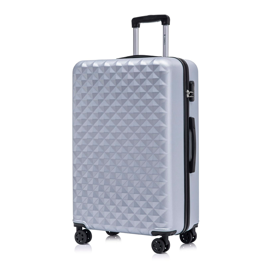 Koffer Suitcase XL Silber, Trolley Reisekoffer, Rollkoffer Handgepäck mit 4 Rollen 360°, Hartschalen