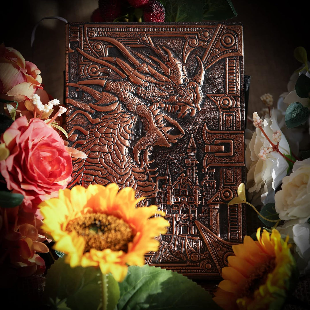 A.F.N.A.L Unliniertes Tagebuch – DND Drache Bronze 3D-geprägtes Kunstmuster Hardcover Notizbuch Gesc