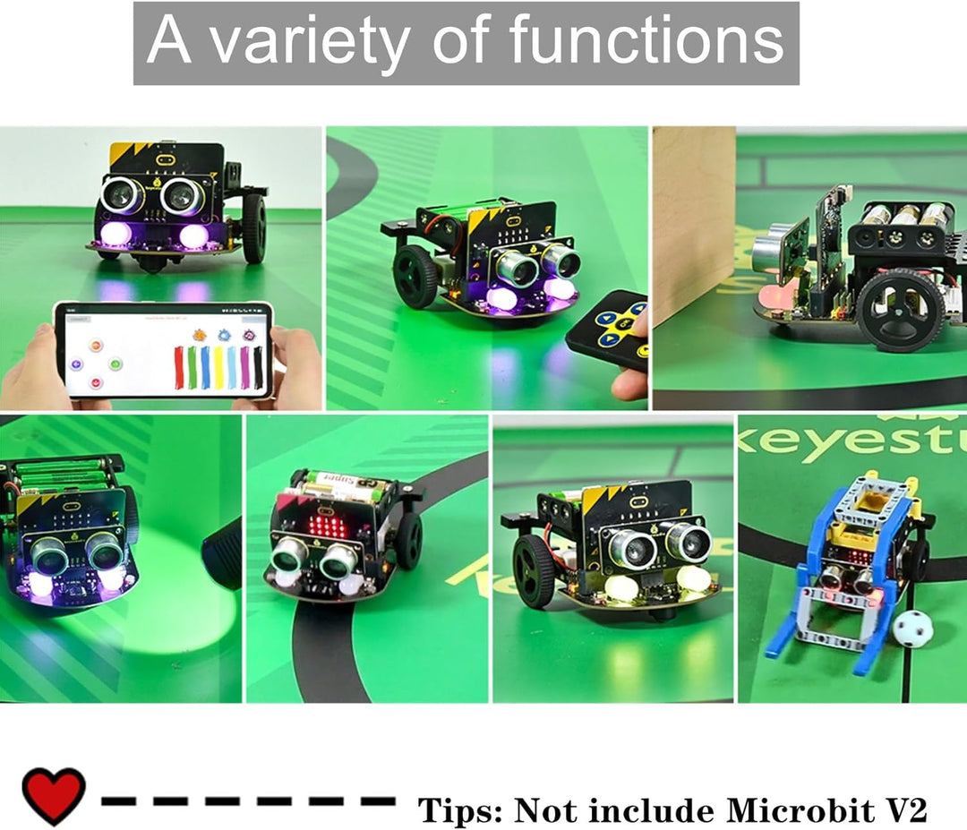 KEYESTUDIO BBC Microbit V2.2 Starter Kit, Micro bit Car Kit, Elektronisches STEM Programmier Kit, Ge