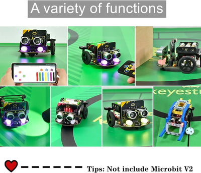 KEYESTUDIO BBC Microbit V2.2 Starter Kit, Micro bit Car Kit, Elektronisches STEM Programmier Kit, Ge