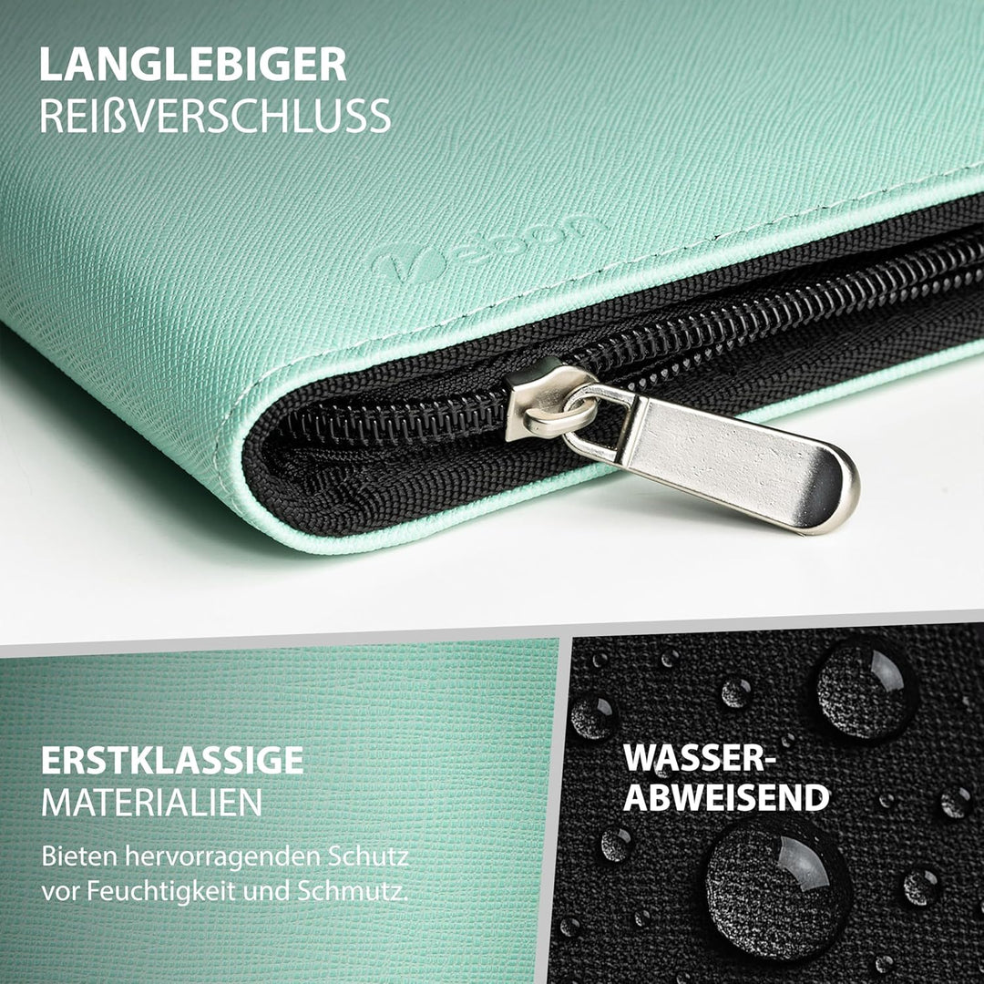 Vebon® Schreibmappe A4 gross"New York" I Veganes Leder, Reissverschluss + Klemmbrett I Konferenzmapp
