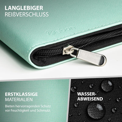 Vebon® Schreibmappe A4 gross Rom I Doppel Reissverschluss + Klemmbrett I Konferenzmappe + Laptoptasc