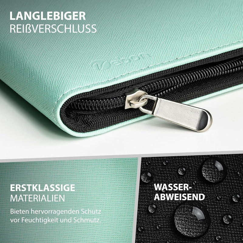 Vebon® Schreibmappe A4 gross Rom I Doppel Reissverschluss + Klemmbrett I Konferenzmappe + Laptoptasc