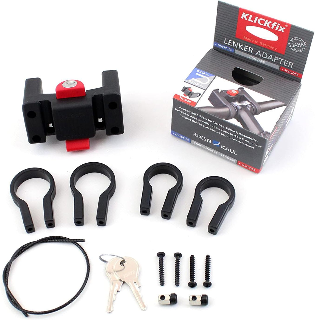 KLICKfix Zubehör Lenkeradapter mit Schloss, Schwarz, One Size Bundle mit Fahrradspiegel, Bundle mit