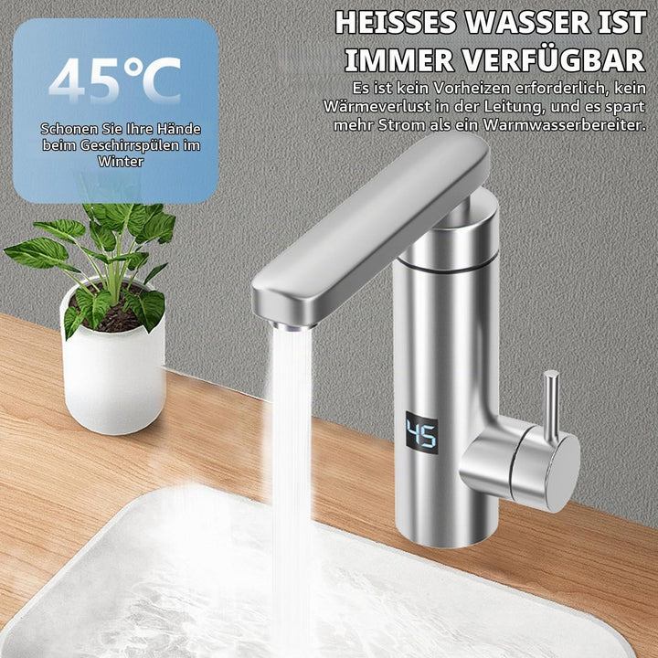 Elektrischer Wasserhahn Edelstahl, 220V 3000W Sofortiger Warm Wasserhahn mit LED Digitalanzeige und