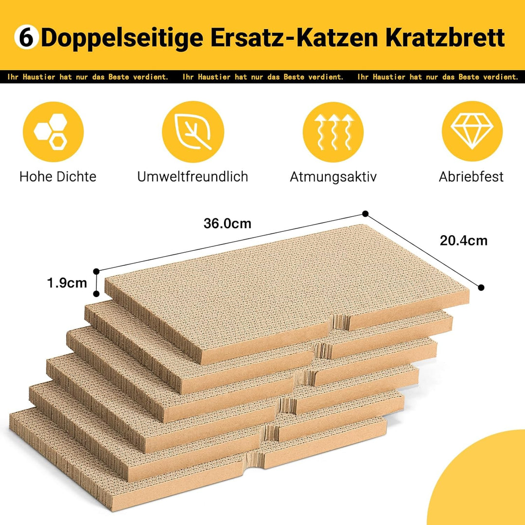 Ycozy Kratzbrett Katze mit 2 Box und 6 Kratzbrettern, Gross Doppelseitige Kratzpappe für Katzen Hoch