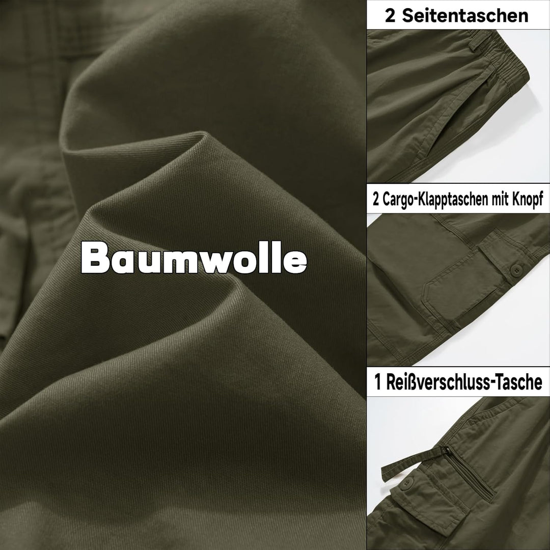 KEFITEVD 3/4 Hose Herren Cargo Shorts Männer Bermuda Shorts Multi Taschen Sommer Kurze Hose Baumwoll