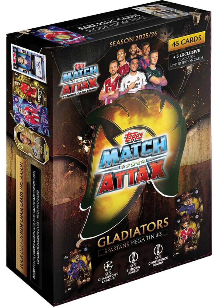 Topps UCC Match Attax 2025/26 - Mega Tin - Spartans - enthält 45 Match Attax Karten plus 3 exklusive