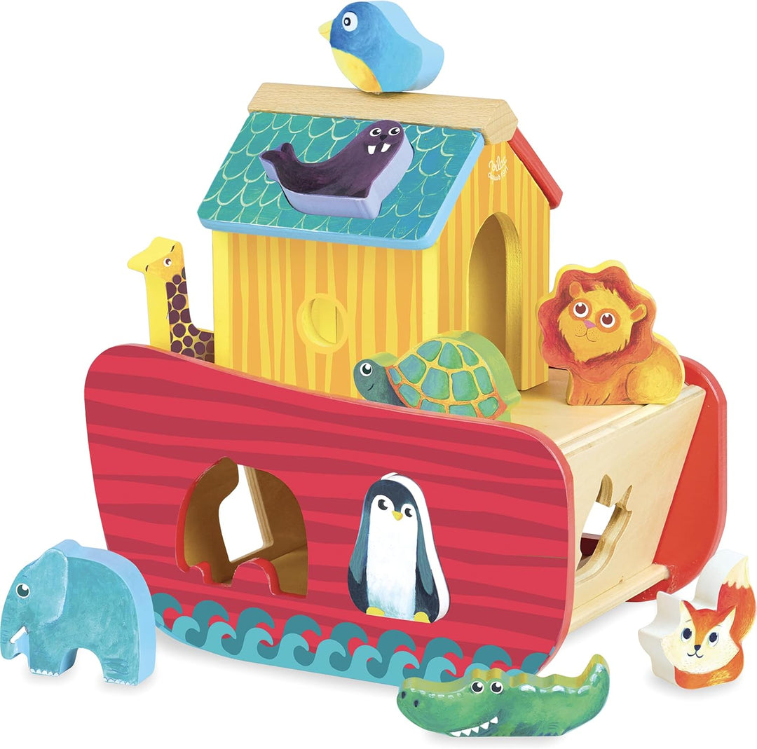 Vilac Holztiere Arche Formsortierer, pädagogischer Tier-Themen-Formsortierer für Kinder, 21 x 21 x 1