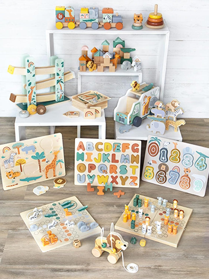 small foot Steckspiel Spielauto "Safari" Motorikspielzeug aus Holz mit 5 Steckfiguren, ab 1 Jahr, 11
