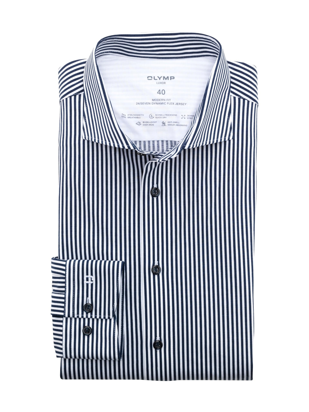 OLYMP Herren Businesshemd Langarm Luxor 24/Seven,Rotationsdruck,modern fit,Kent-Kragen,Marine 18,45